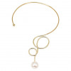 Colier Carley, auriu, tip choker, decorat cu perla, model metal indoit, ajustabil - Colectia Universe of Pearls