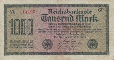 GERMANIA 1.000 marci 1922 VF!!! foto