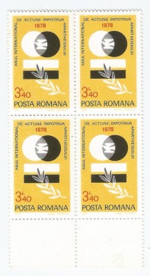 |Romania, LP 967/1978, Anul Int. de Actiune Impotriva Apartheidului, bloc 4, MNH foto