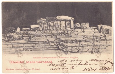 7 - COSTIUI, Maramures, The workers in the Salt Mine, Litho - old PC - used 1903 foto