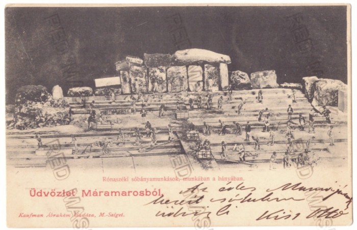 7 - COSTIUI, Maramures, The workers in the Salt Mine, Litho - old PC - used 1903