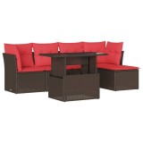Cumpara ieftin Set canapele de gradina cu 6 piese si perne, poliratan maro