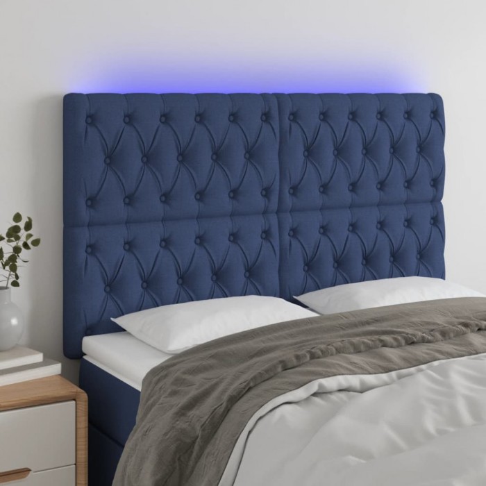 Gossi tablie de pat cu led, albastru, 144x7x118/128 cm, textil