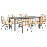 Gossi set de sufragerie de gradina de 7 piese sticla poliratan maro