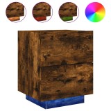 Noptiera cu lumini LED, stejar fumuriu, lemn prelucrat, DKD Home Decor