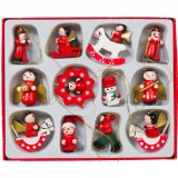 Set Ornamente Brad Craciun Figuri Diverse Lemn 3cm 12 Buc Multicolor, Oem