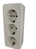 Priza tripla alba aplicata 16A cu CP si protectie copii IP20 150x65mm