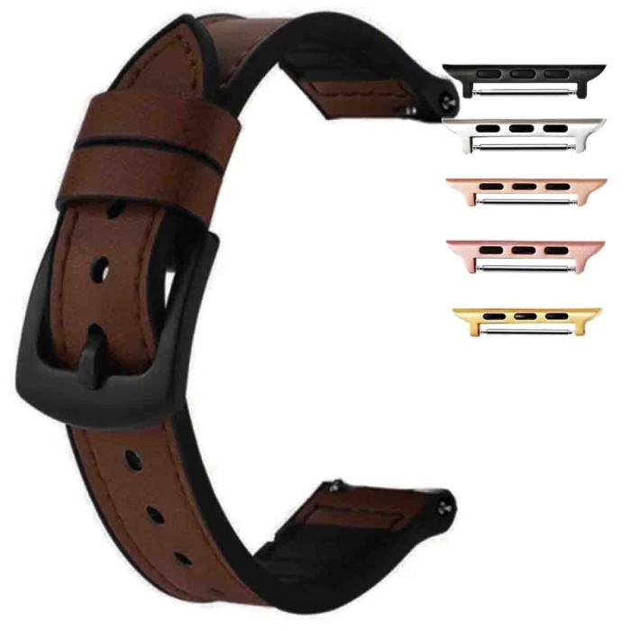 Curea hibrid piele-silicon compatibila cu Apple Watch 10, 46mm, VD Very Dream&reg;,Dark Brown