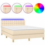 Cumpara ieftin Pat cu arcuri, saltea si LED, crem, 140x190 cm, textil