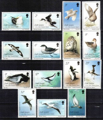 Georgia de Sud 1987, Mi #150-164**, fauna, pasari, MNH mici probleme, Cota 60 &amp;euro;! foto