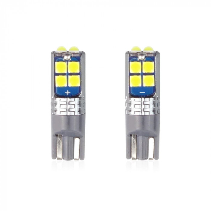 Set becuri auto cu LED CANBUS compatibil T10 W5W 10 SMD Alb 12/24V, destinat competitiilor auto sau off-road