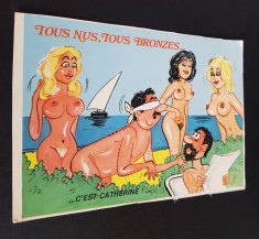 NUD LA PLAJA - Carte po?tala vintage umoristica fran?uzeasca- RARA foto