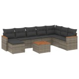Cumpara ieftin Set canapele de gradina, 9 piese, cu perne, gri, poliratan