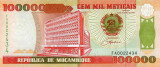 MOZAMBIC █ bancnota █ 100000 Meticais █ 1993 █ P-139 █ UNC █ necirculata