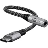 Cablu adaptor USB-C la mufa Jack 3.5 mm mama 15cm textil Goobay 74056