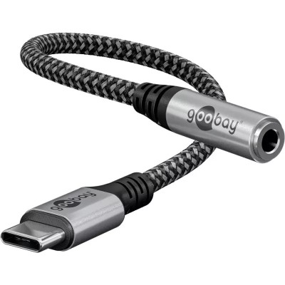 Cablu adaptor USB-C la mufa Jack 3.5 mm mama 15cm textil Goobay 74056 foto