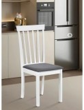 Scaun de living si bucatarie din lemn masiv Houston, tapiterie stofa, lacuit,120 kg, 94x49x40 cm, alb/gri