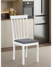 Scaun de living si bucatarie din lemn masiv Houston, tapiterie stofa,100 kg, 94x49x40 cm, alb/gri