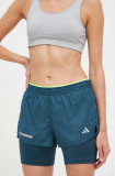 Adidas Performance pantaloni scurți de alergare Ultimate culoarea verde, cu imprimeu, medium waist