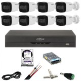 Kit de supraveghere Dahua cu 8 camere de 5 Megapixeli, Infrarosu 80m, DVR cu 8 canale, Hard Disk 2 TB, Accesorii