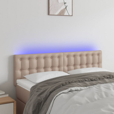 vidaXL Tăblie de pat cu LED cappuccino 144x5x78/88 cm piele ecologică foto