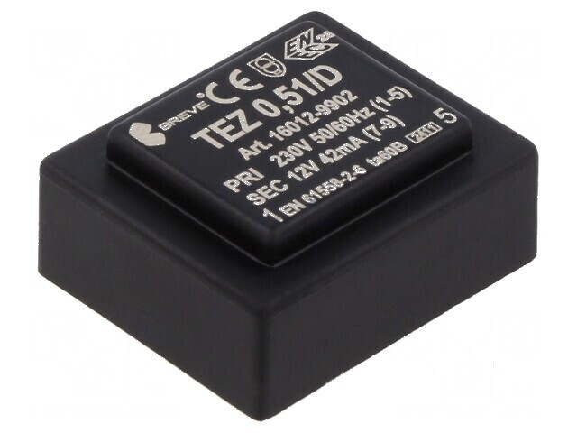Transformator &icirc;ncapsulat 0,5VA 230VAC 12V PCB IP00