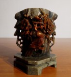 Vas asiatic sculptat in jad vechi natural |Flori de cires si pasare| Japonia