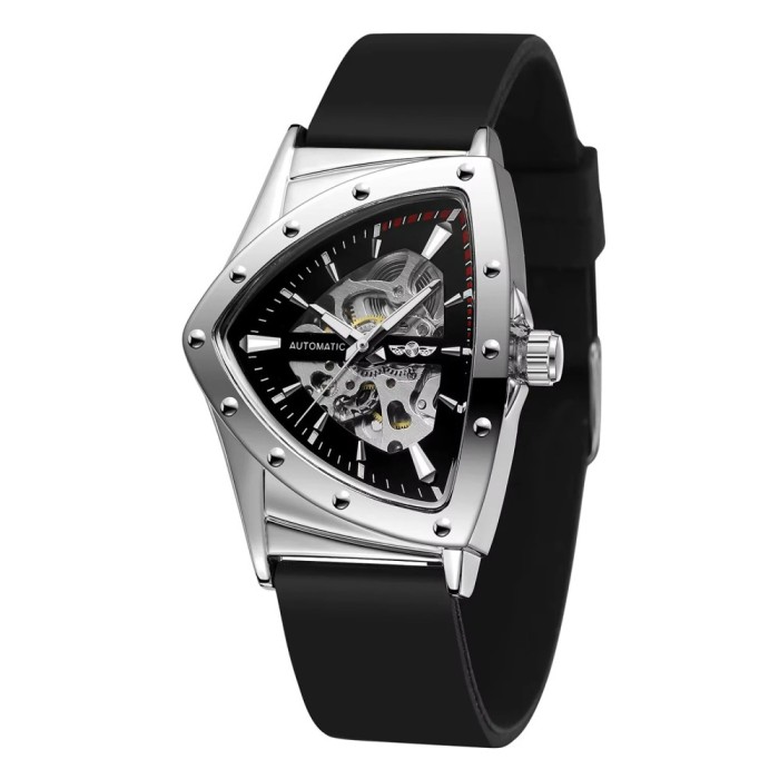 Ceas Barbati T-Winner 8243 Negru-Argintiu Mecanic , Design Luxury, Functii Multiple, Rezistent la Apa 3ATM
