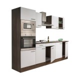 Mobilier Bucatarie Yorki 270 cm Leziter modular alb satinat stejar cu spatiu pentru cuptor si microunde