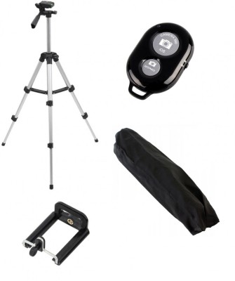 Trepied foto extensibil si reglabil, cu telecomanda, 112 cm, 3 sectiuni, aluminiu si plastic, negru/argintiu foto