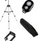 Trepied foto extensibil si reglabil, cu telecomanda, 112 cm, 3 sectiuni, aluminiu si plastic, negru/argintiu