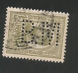 No(08)timbre-Romania 1908-L.P.66- Carol I gravate -perfin B.M.-15 bani foto