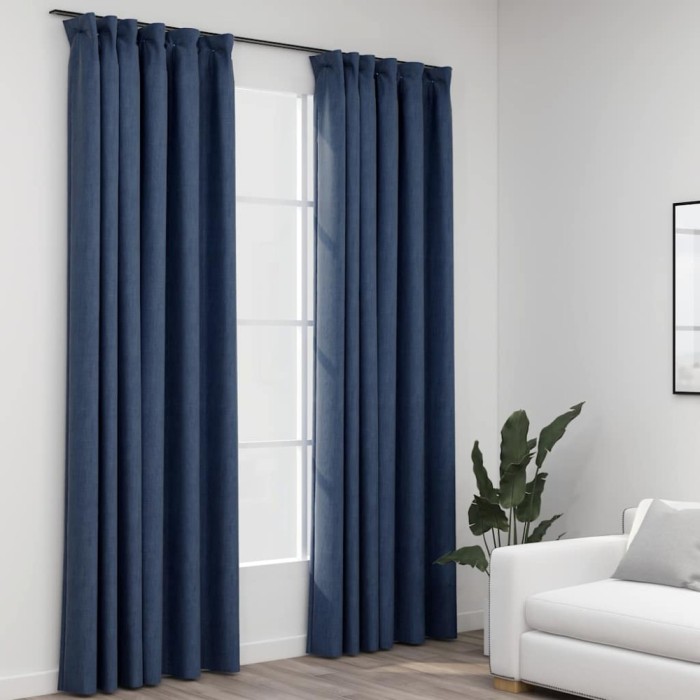 Draperii opace aspect in, c&acirc;rlige, 2 buc., albastru, 140x245 cm