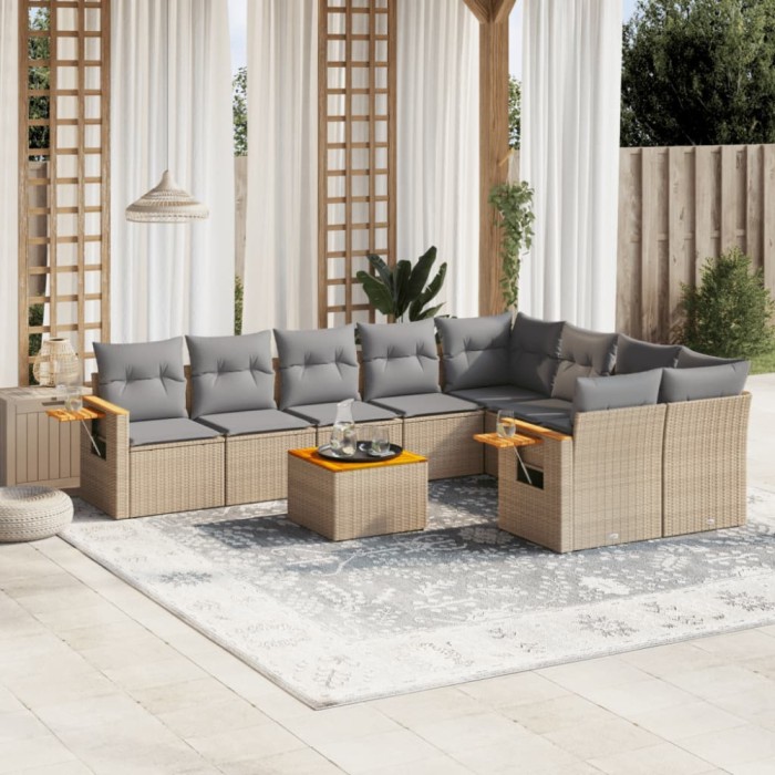 Gossi set canapele de gradina cu perne, 10 piese, bej, poliratan