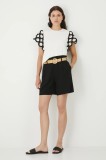 Medicine pantaloni scurti culoarea negru, neted, high waist