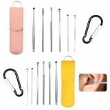Set de 2 truse cu accesorii pentru curatarea urechilor TUAHOUS, galben/roz, otel inoxidabil/piele sintetica