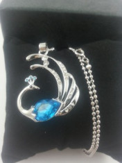 Colier Swan Blue Swarovski foto