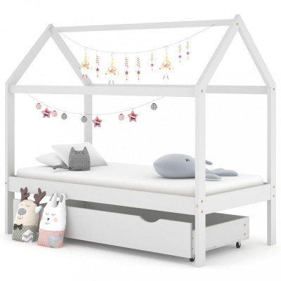 vidaXL Cadru pat de copii cu un sertar, alb, 80x160 cm, lemn masiv pin foto