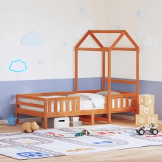vidaXL Cadru de pat cu acoperiș maro ceruit 75x190cm lemn masiv pin 3282170