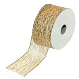 Panglică Decorativă Crăciun, Model Plasă, Bej șampanie, 5m x 38mm, Oem