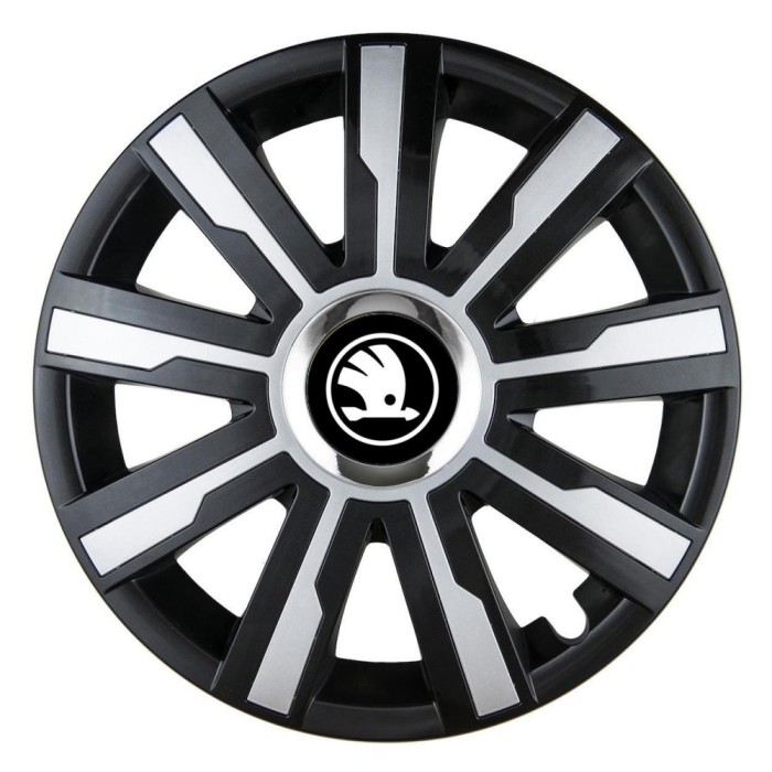 Set 4 Capace Roti pentru Skoda Nou Alb-Negru, model Mirage, R15, SKODA