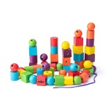 Cumpara ieftin Set educativ pentru copii, Margele mari de insirat, Woodyland, 60 piese