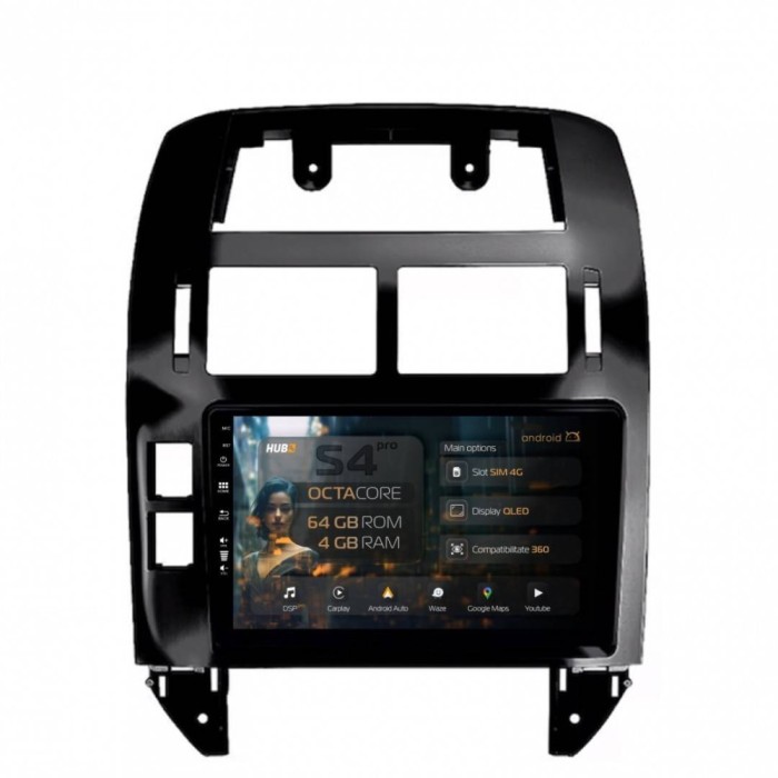 Navigatie Volkswagen Polo (2004-2011) 4GB RAM Android 13 Octacore Slot Sim 4G DSP GPS Wi-FI Carplay Android Auto USB Bluetooth Waze Touchscreen 9 inch