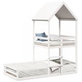 Cumpara ieftin Pat supraetajat cu acoperis, alb, 90x200 cm, lemn masiv de pin