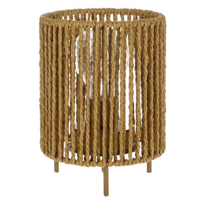 Lampă de Masă, Model Sfoară &Icirc;mpletită, Bază Metalică Aurie, 10 LED-uri, Fără Baterii, 12.5x17.5cm, Bej &Icirc;nchis