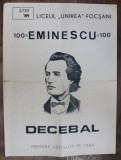 PROGRAM - AFIS AL PIESEI &#039; DECEBAL &#039; de MIHAI EMINESCU , JUCATA DE ELEVI AI LICEULUI &#039; UNIREA &#039; FOCSANI , 1989