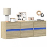 Cumpara ieftin Comodă TV de perete cu lumini LED, stejar sonoma, 130x31x45 cm