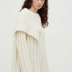 Lovechild pulover de lana femei, culoarea bej, călduros, cu guler
