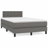 VidaXL Pat box spring cu saltea, gri, 120x190 cm, piele ecologică