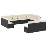 Set mobilier de gradina cu perne, 13 piese, negru, poliratan